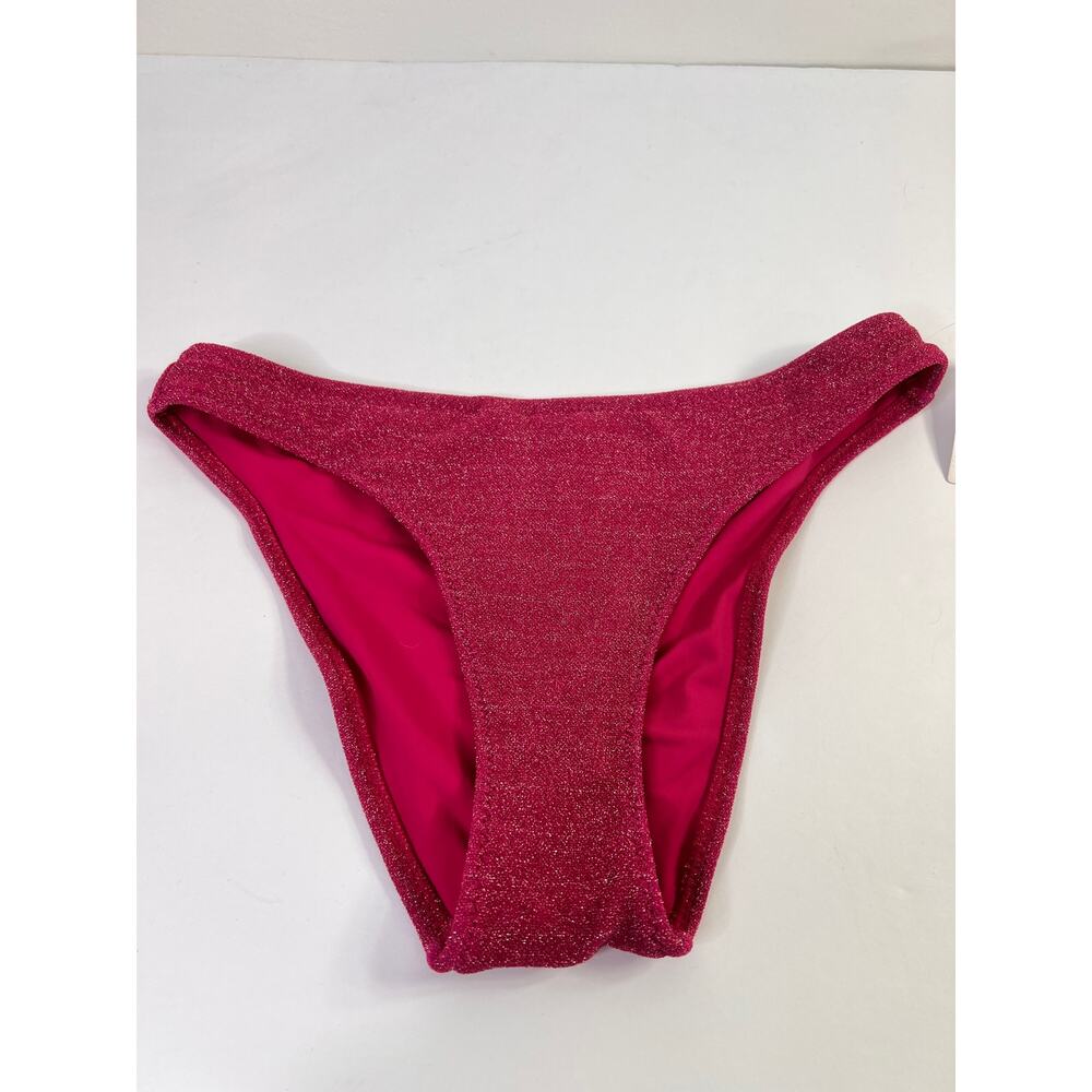 Good American Hawaiian Pink Sparkle Shimmer High Rise Bikini Bottoms Sz Lg